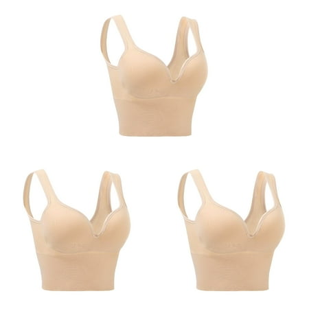 omen Bra Pack Bras with Non Womens Sports Bra No Bras Packs Wire Comfort Sleep Bra Sports Plus Size Workout Activity Women Bra Pack Bras with Non ceangrtro Khaki (3Packs) Khaki (3Packs)