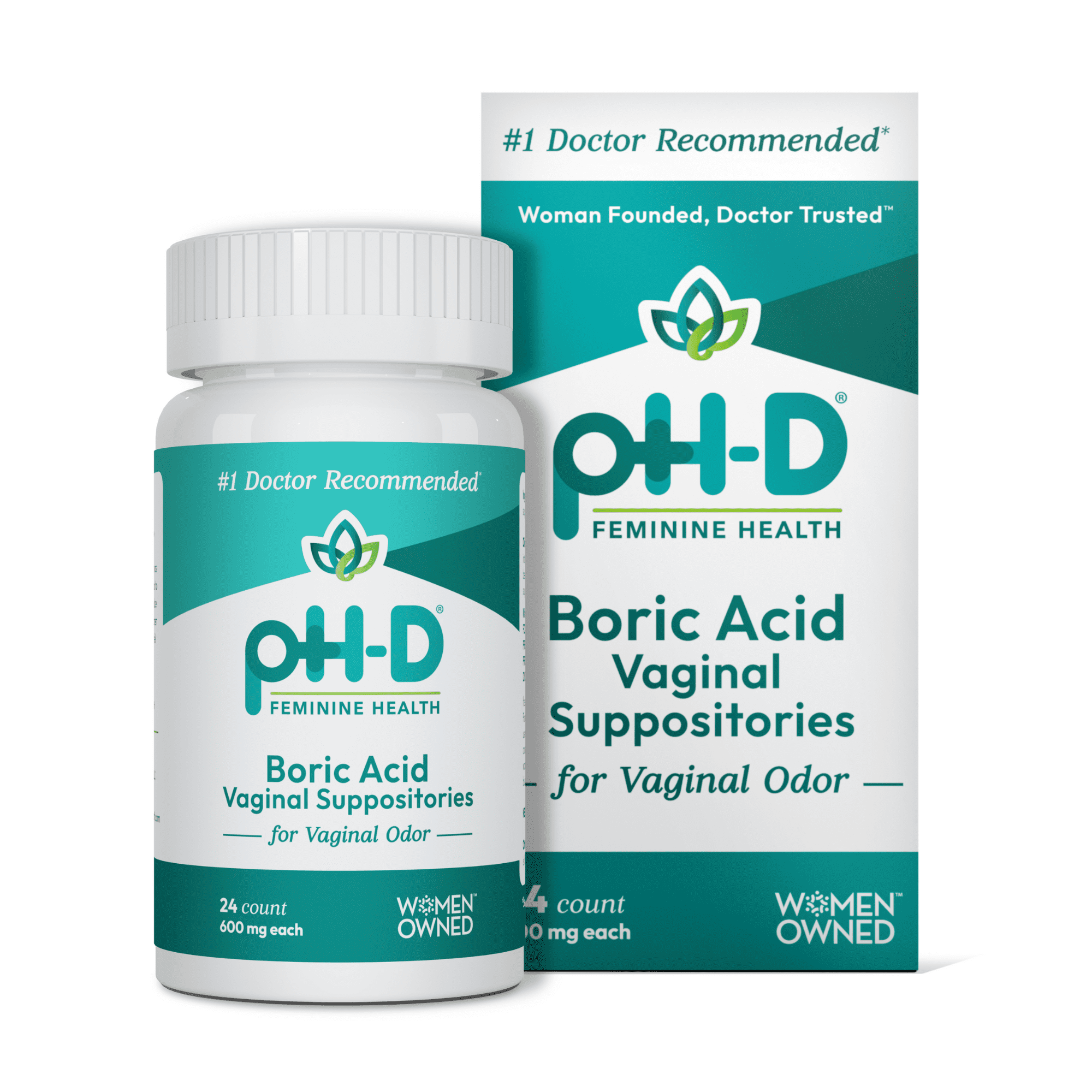 pH-D Feminine Health Boric Acid Vaginal Suppositories for Women's Health, 24 Count