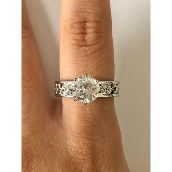 Women Engagement Ring 2.00Ct Round Cut 14K White Gold Plated Simulated Diamond
