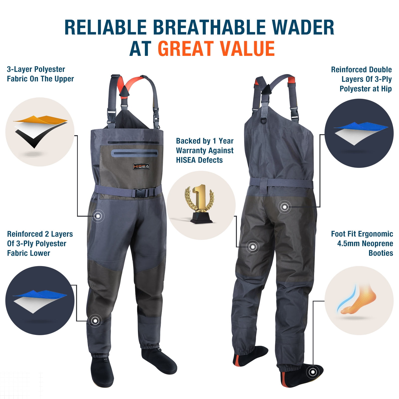 Adanin Waders Breathable fishing chest waders stockingfoot farming pond cleaing