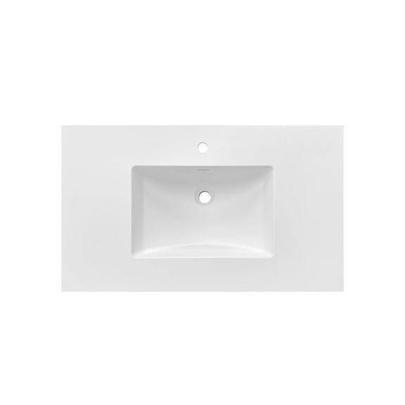 37" W x 22" D Solid Surface Polyurethane Resin Streamline Vanity Top With Sink, Durable, Consistent Color, Easy-to-Clean, Built-in Overflow