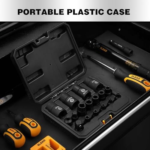 17-Piece Inverted E-Torx Socket Set - Premium Impact Cr-V Steel E4 - E24 Star Female Sockets for Impact Wrench 1/2 3/8 1/4 Drive Precision Torque Kit with Storage Case$$Tools & Hardware Other