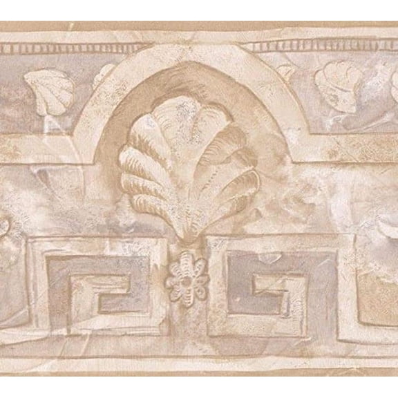 Concord Wallcoverings Wallpaper Border Vintage Nautical Pattern Wheaten Shells for Bathroom Beach House Hotel Cottage, Cream Beige Grey, 7 Inches by 15 Feet 58847778