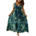 thumbnail image 1 of Robe Longue Maxi Sans Manches à Col en V Boho à Imprimé Floral pour Femmes, Robe d'Été Décontractée en Ligne A pour la Plage d'Hawaï, 1 of 8