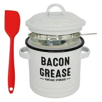 2026 New 46 Oz Bacon Grease Container with Strainer and Food-Grade Silicone Spatula, Grease Trap Jar, Grease Container for Kitchen, Enamel Oil Can for Cooking/Frying/Baking(White)