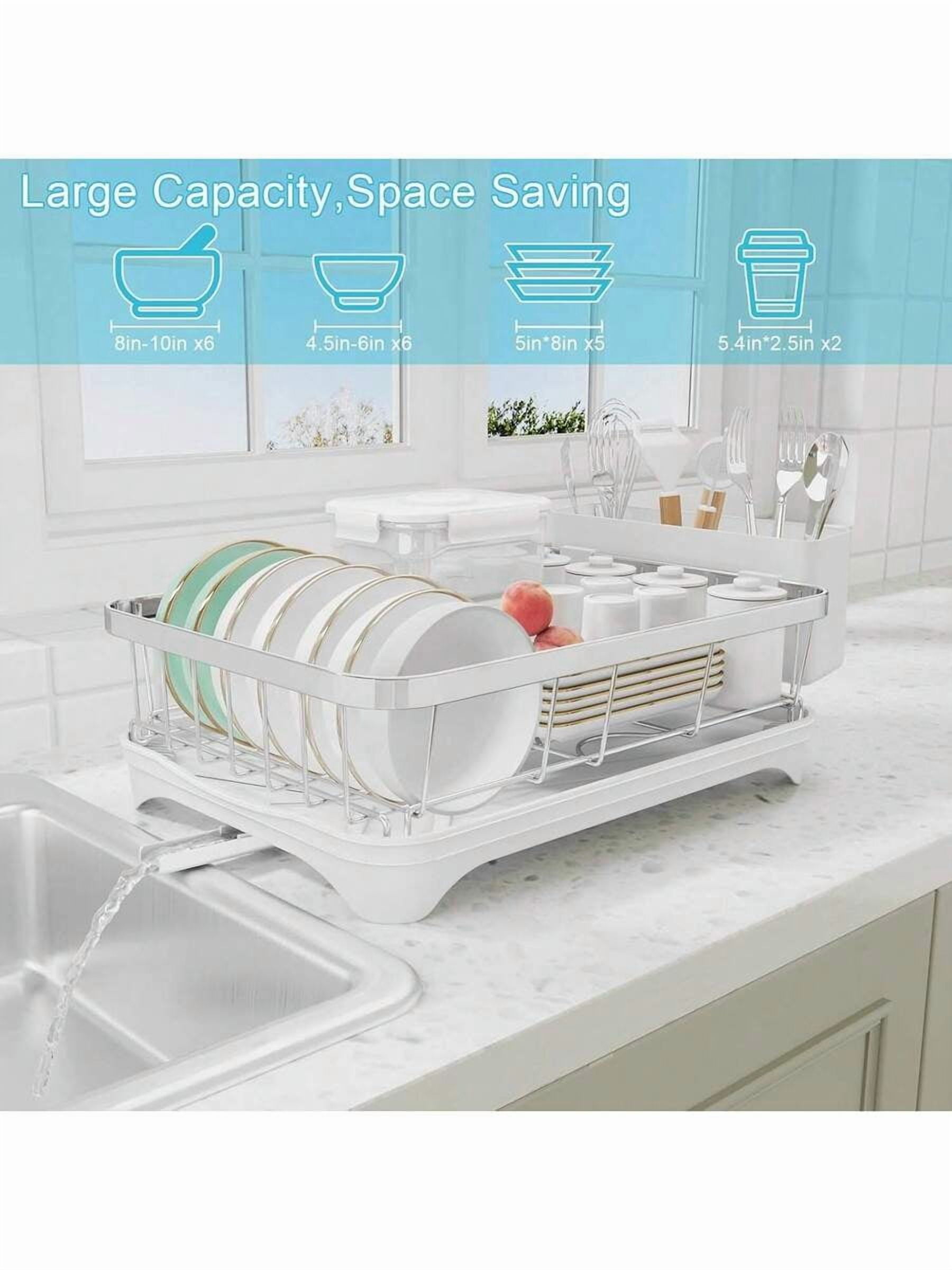 Dish Drying Rack 304 Stainless Steel Dish Rack With Drainboard,Space Spaving Auto-Draining Drying Racks For Kitchen Counter,Large Capacity Dish Racks For Bowls, Cups, Dish Drainer