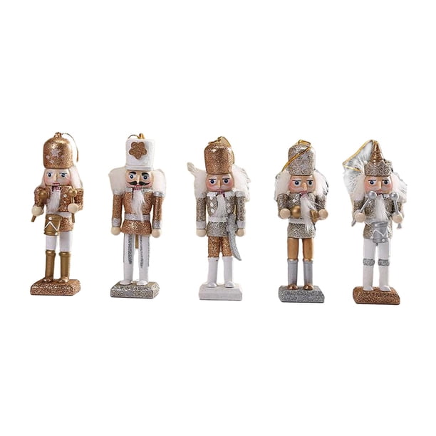 5 adornos navideños de cascanueces, marionetas de cascanueces, figuras en miniatura. Oro