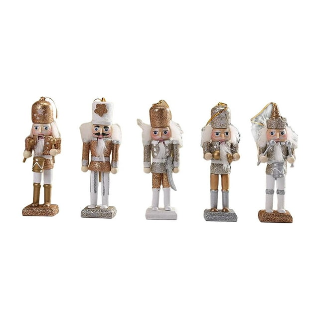 5 Pieces Christmas Nutcracker Hanging Ornaments Statue Nutcracker Puppet Toy for Gold