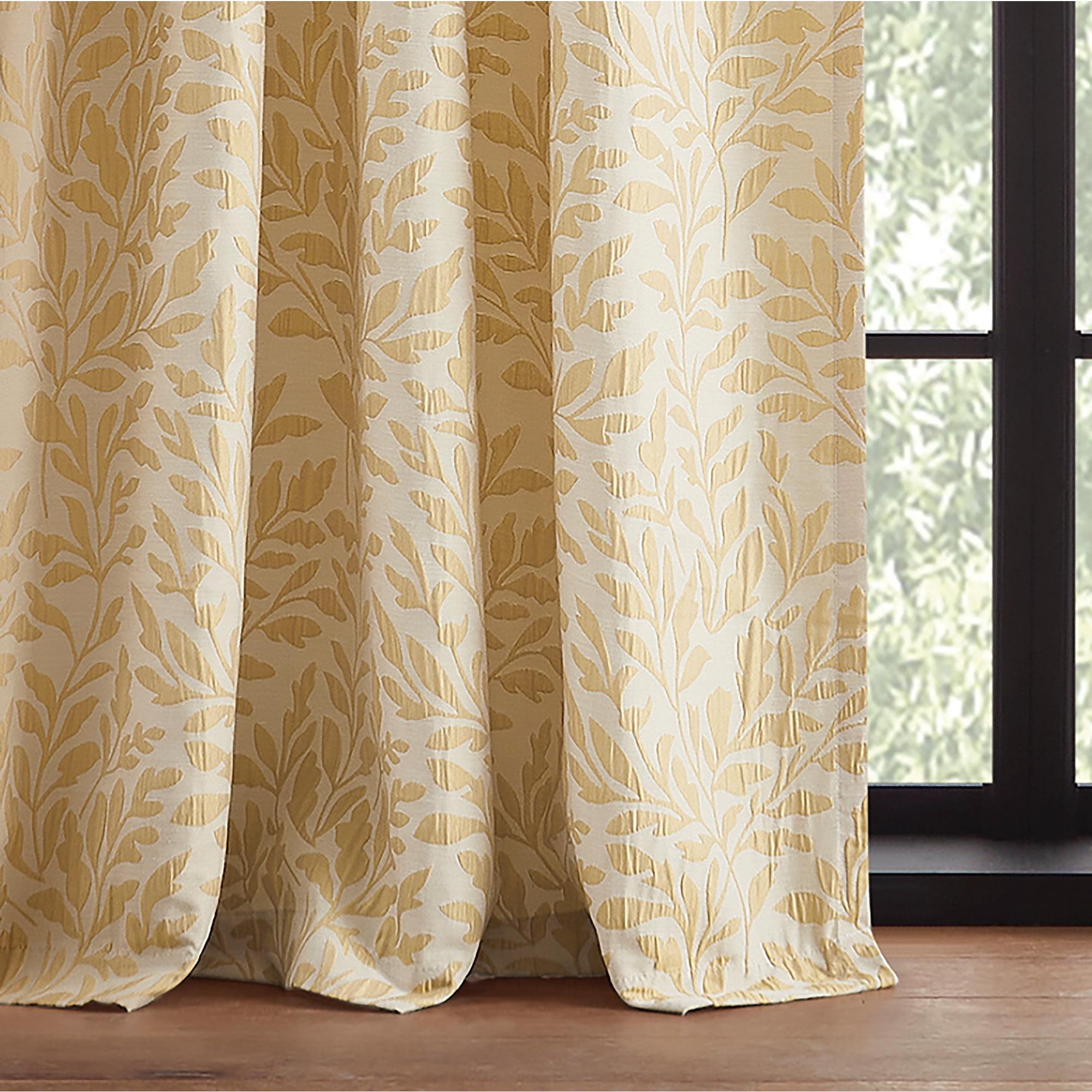 Martha Stewart Vineyard Curtain Panel Pair, Gold, Back Tab, Light Filtering, Indoor, Adult, 2 Piece Set, 50" x 84"