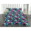 thumbnail image 2 of Ambesonne Watercolor Flowers Quilted Coverlet 3 Pcs, Dreamy Floral, Queen Size, Dark Coral Shamrock Green, 2 of 4