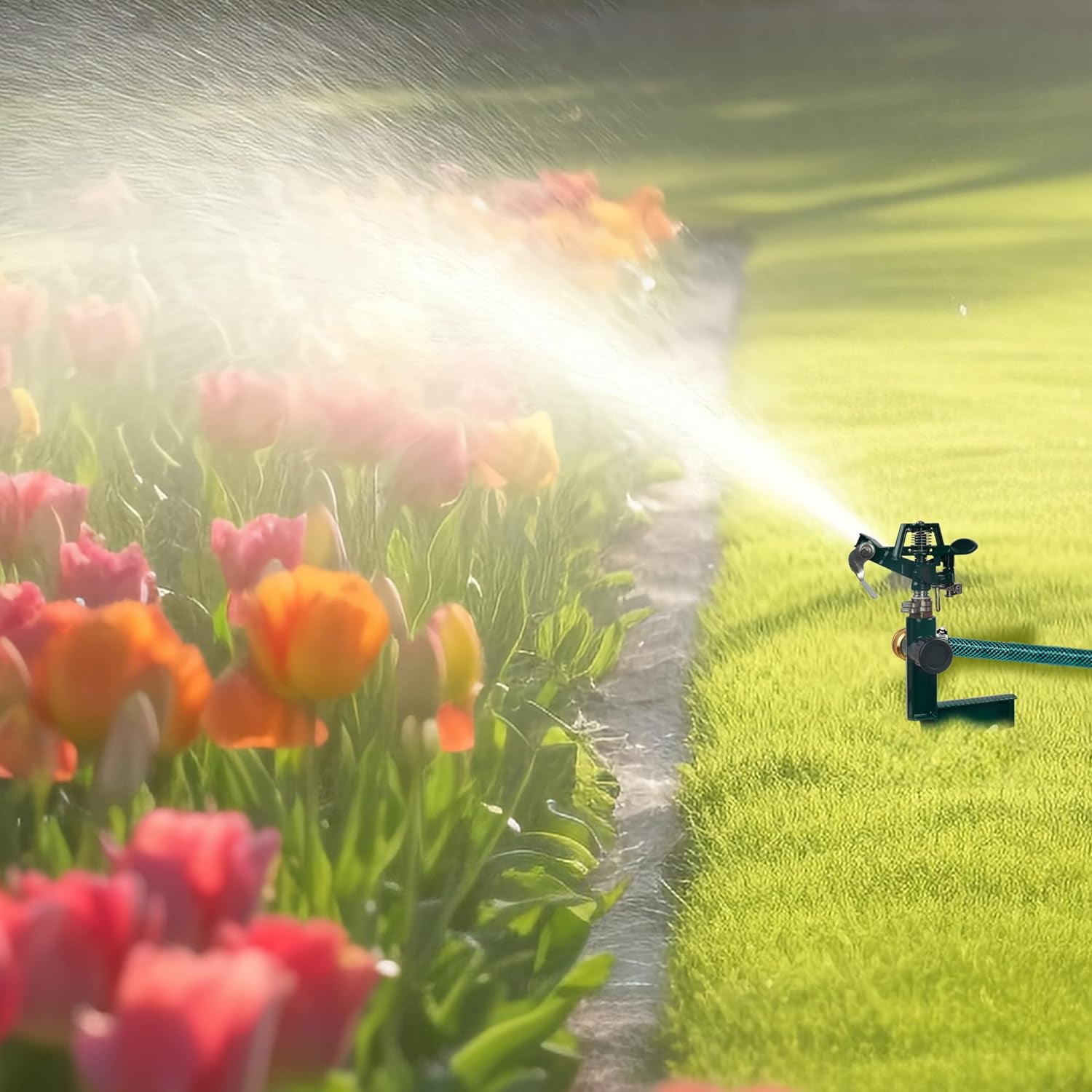 2 Pack Impact Sprinklers for Yard, Adjustable Pulsating Water Sprinkler Head on Step Spike, Zinc Alloy Lawn Sprinkler for 360 Degree Large Area Patio Garden Irrigation