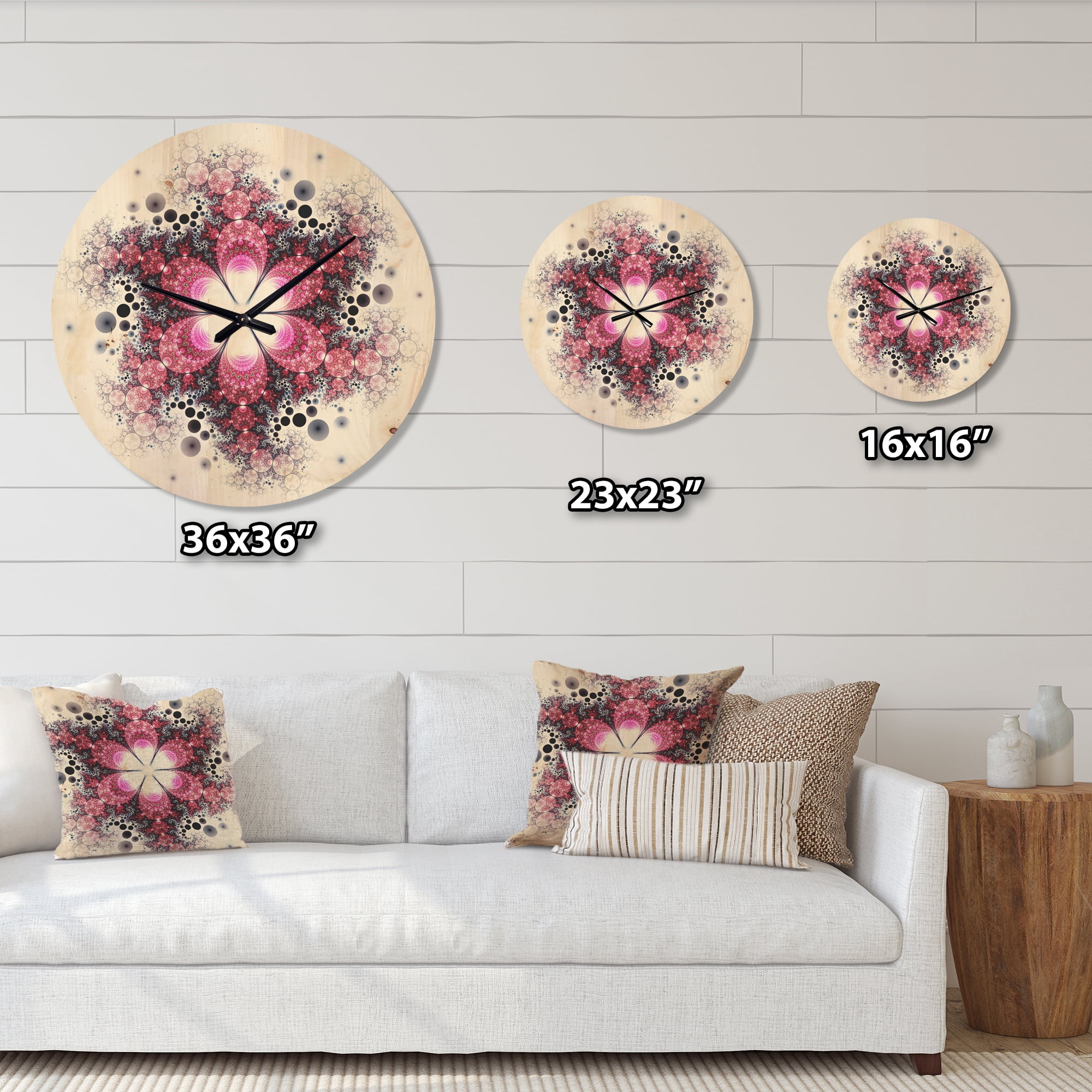 Designart 'Fractal Violet Flower Pattern ' Modern Wood Wall Clock
