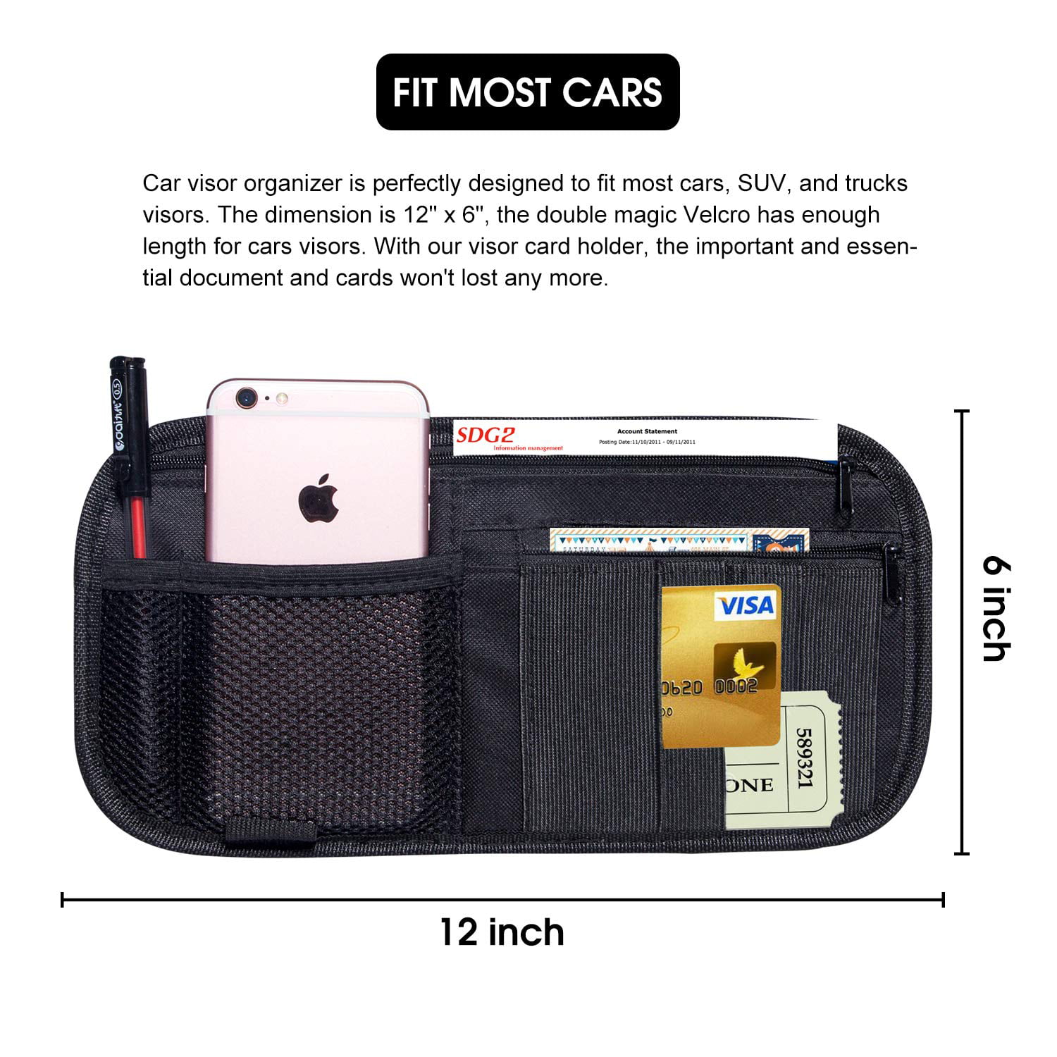 Akozon Car Sun Visor Organizer Auto Interior Accessories Pocket Organizer Leather CD Sunglass Card Organizer Holder 