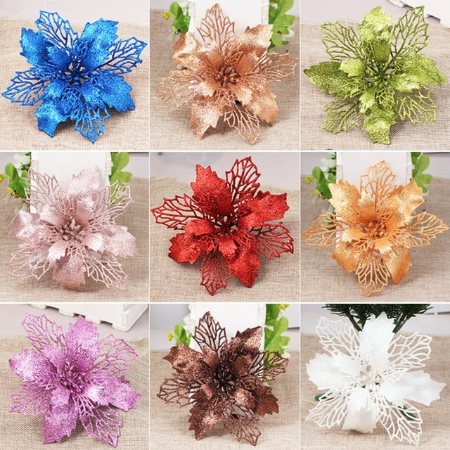 Neinkie Christmas Flowers Fine Workmanship Not Wither No Withering Weather-resistant Wide Application Plastic Artificial Plants Handcraft for Home
