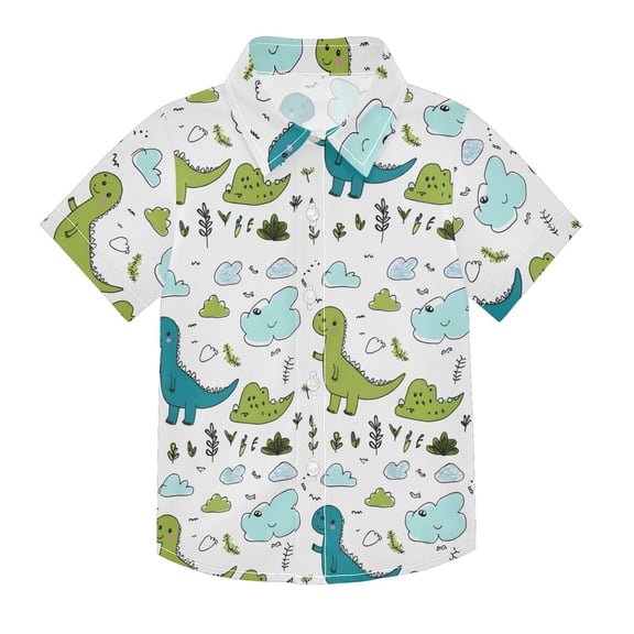 Dailycode Small Short Sleeve Button Down Shirts Dinosaur and Cloud Casual Shirt 3-10 Years