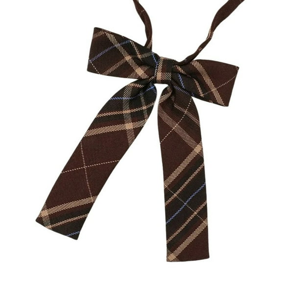 Polyester Silk Pre-Tied Neck Tie Vintage Brown Checkered Striped Necktie JK Girl School Student Uniform Bowknot Bowtie