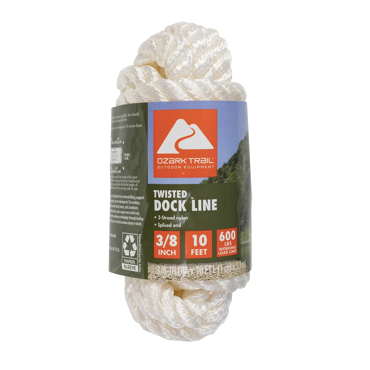 (2 pack) Ozark Trail Marine Dock Line, 3/8 in x 10 ft Twisted Nylon, 600 lb Load Capacity