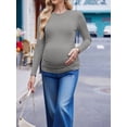 thumbnail image 4 of Weardear 3 Pack Maternity Shirts Ruched Side Long Sleeve Pregnancy Basic T-Shirt Casual Round Neck Pregnant Tops, 4 of 6