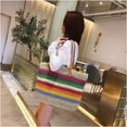 thumbnail image 4 of Women Summer Retro Straw Bag Hand-woven Colorful Large Boho Shoulder Bag Handle Beach Handbags with Leather Shoulder Strap, 4 of 8