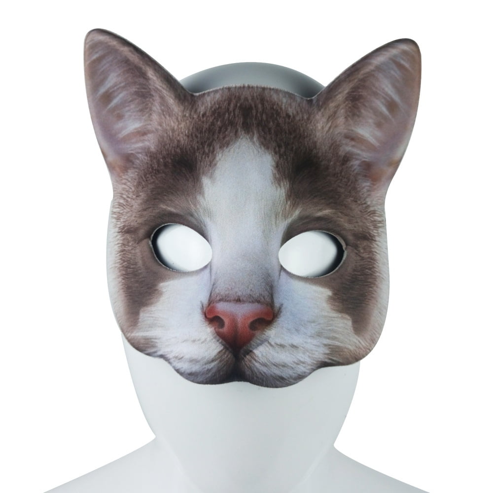 Cat Animal Head Mask, Digital Print Tabby Half Face Mask, Fancy Dress  Halloween Mask Novelty Costume for Masquerade Dancing Party 