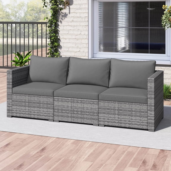 DRAZUNO 3PCS Patio Sectional Sofa Set, PE Rattan Modular Couch Furniture Set w/Cushions