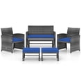 thumbnail image 1 of Gymax Set Of 6 Patio Furniture Outdoor Sectional Conversation PE Rattan Sofa Set Blue, 1 of 6