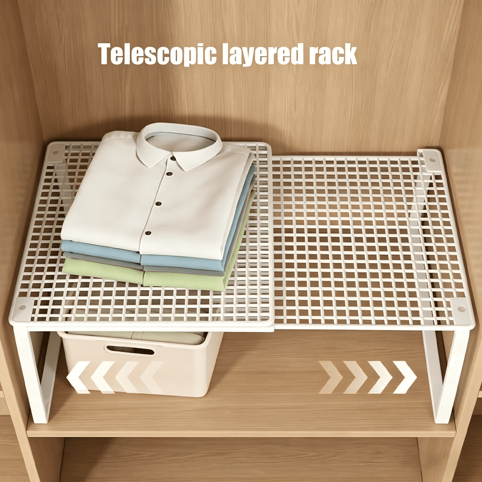 Expandable Cabinet Storage Shelf, Stackable Organizer Rack for Kitchen Bathroom Pantry, Space Saving Shelf for Counter Desk, 12.2x10.6x15-24.4 Inch
