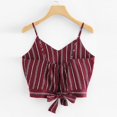 thumbnail image 2 of Crop Top Mignon pour Femmes Auto-Noué Dos Col en V Rayé Cami Top Blouse, 2 of 4