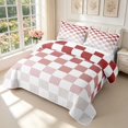 thumbnail image 3 of Manfei Rustic Check Quilt King,Vintage Plaid King Coverlet Set,Red White,3pcs,1 Bedspread and 2 Pillowcases, 3 of 7