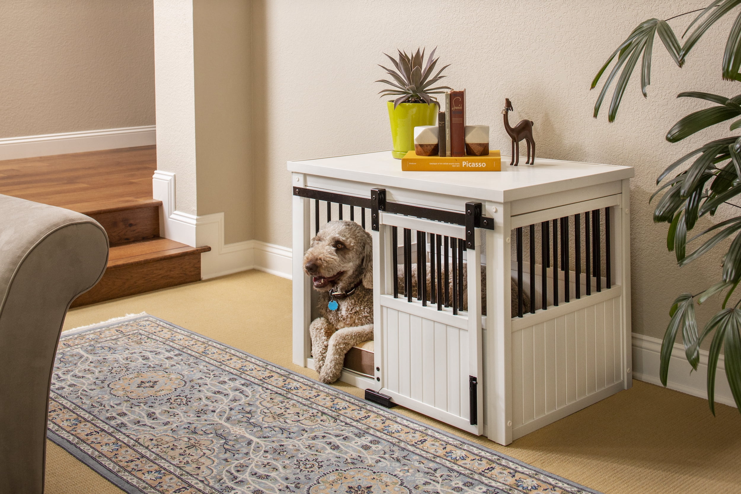 New Age Pet Ecoflex Large Homestead Sliding Barn Door Dog Furniture Crate  in White