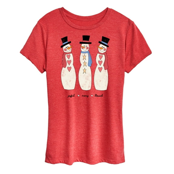 Instant Message - Joyful Merry Blessed Christmas Snowmen - Women's Short Sleeve Graphic T-Shirt