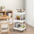 thumbnail image 3 of ERSAN-3-Tier Plastic Rolling Utility Cart with Handle, Multi-Functional Storage Trolley for Office, Living Room, Kitchen, Movable Storage Organizer with Wheels, White, 3 of 4