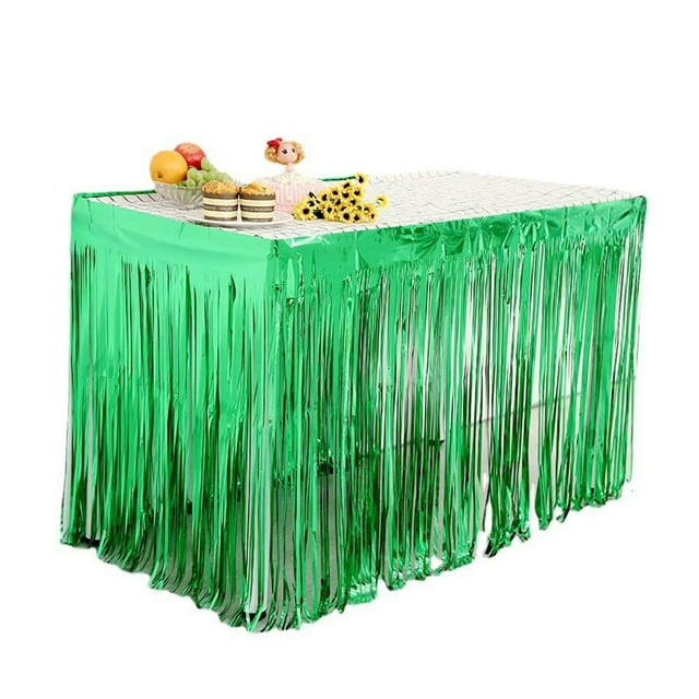 Metallic Foil Fringe Table Skirt, 108 X 29 inch Tinsel Table Skirt for Baby Showers Wedding ...