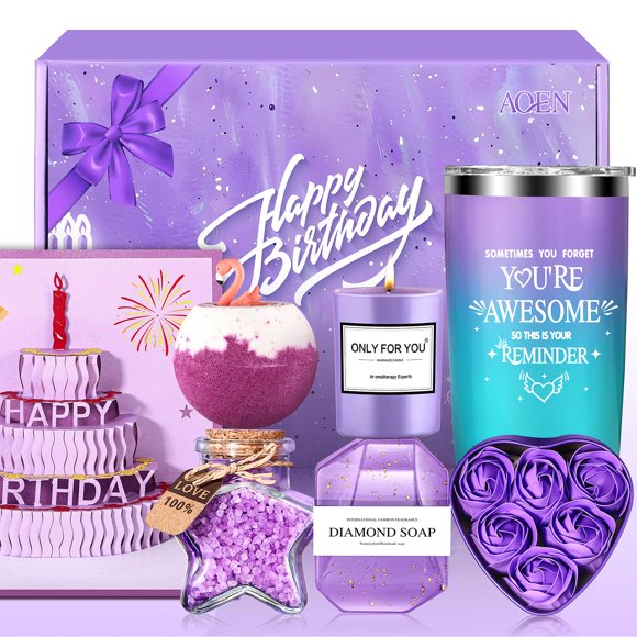 Set de regalo para el cuidado de la piel Aoen, cesta de spa morada de 7 piezas