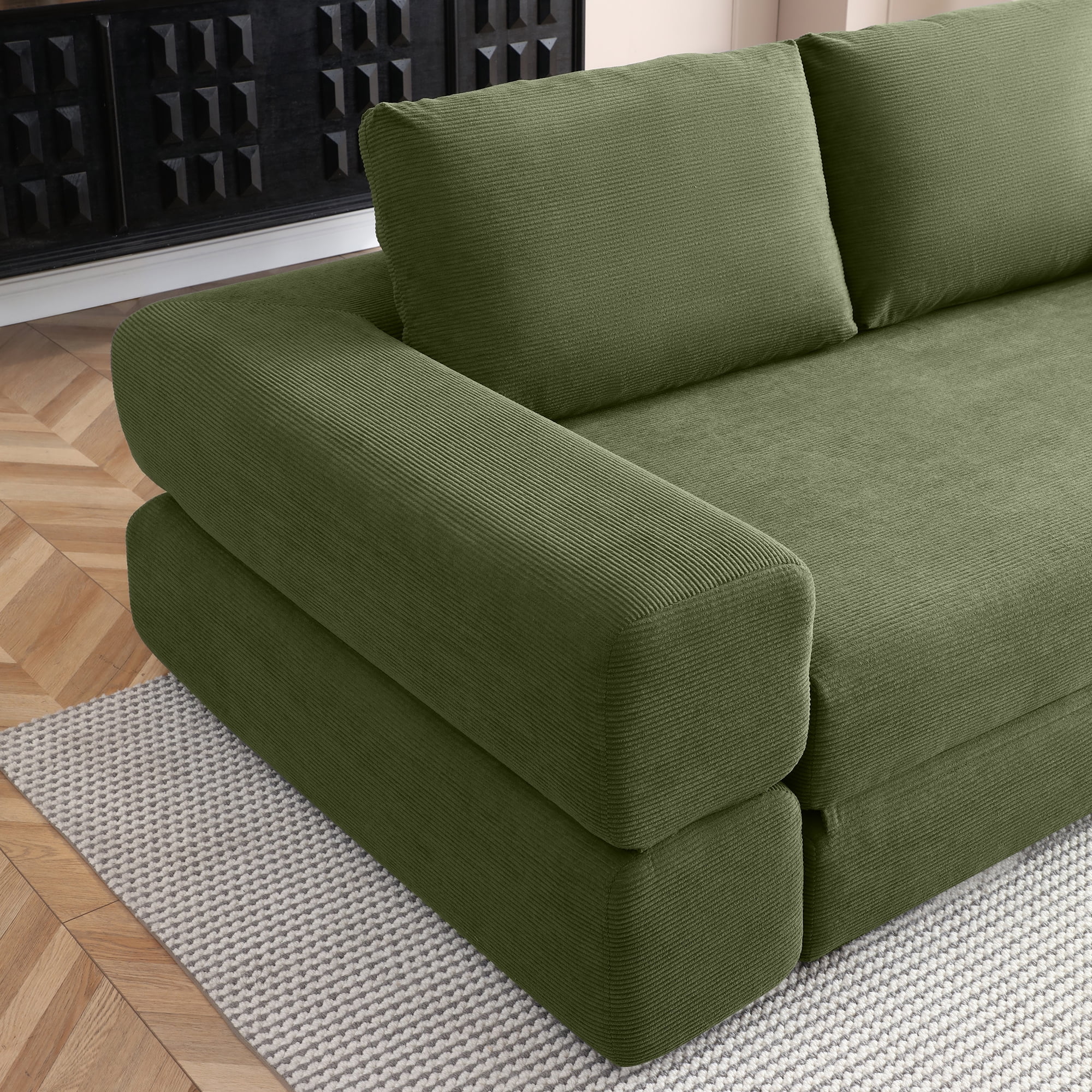 81-Inch Convertible Sofa Bed with Pillows, 3-in-1 Folding Floor Couch and Corduroy Futon Sleeper Mattress for Living Room and Bedroom, Green
