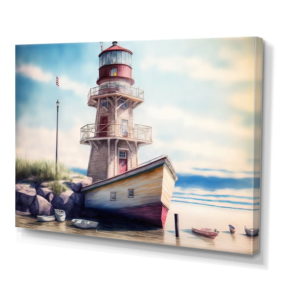 Designart Fishing Boat And Light House IV Canvas Wall Art