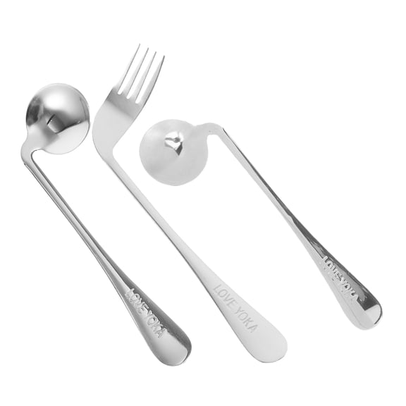 Amosfun Ergonomic Angled Spoon Set for Disabled and Elderly Users, Metal Tableware, Comfortable and Easy to Use Daily