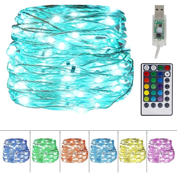 USB Fairy String Lights, 16Ft 50 LED Waterproof 16 Colors Changing Silver Wire Lights with 4 Lighting Modes Remote Control for Craft Bedroom Ceiling Halloween Christmas Decoration