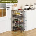 thumbnail image 2 of Utility Slim Storage Cart, 4 Tier Small Rolling Kitchen Laundry Room Cart with Wood Top, Metal Narrow Bathroom Storage Cabinet Mobile Shelf Unit Organizer Trolley with Handle for Narrow Space, 2 of 9