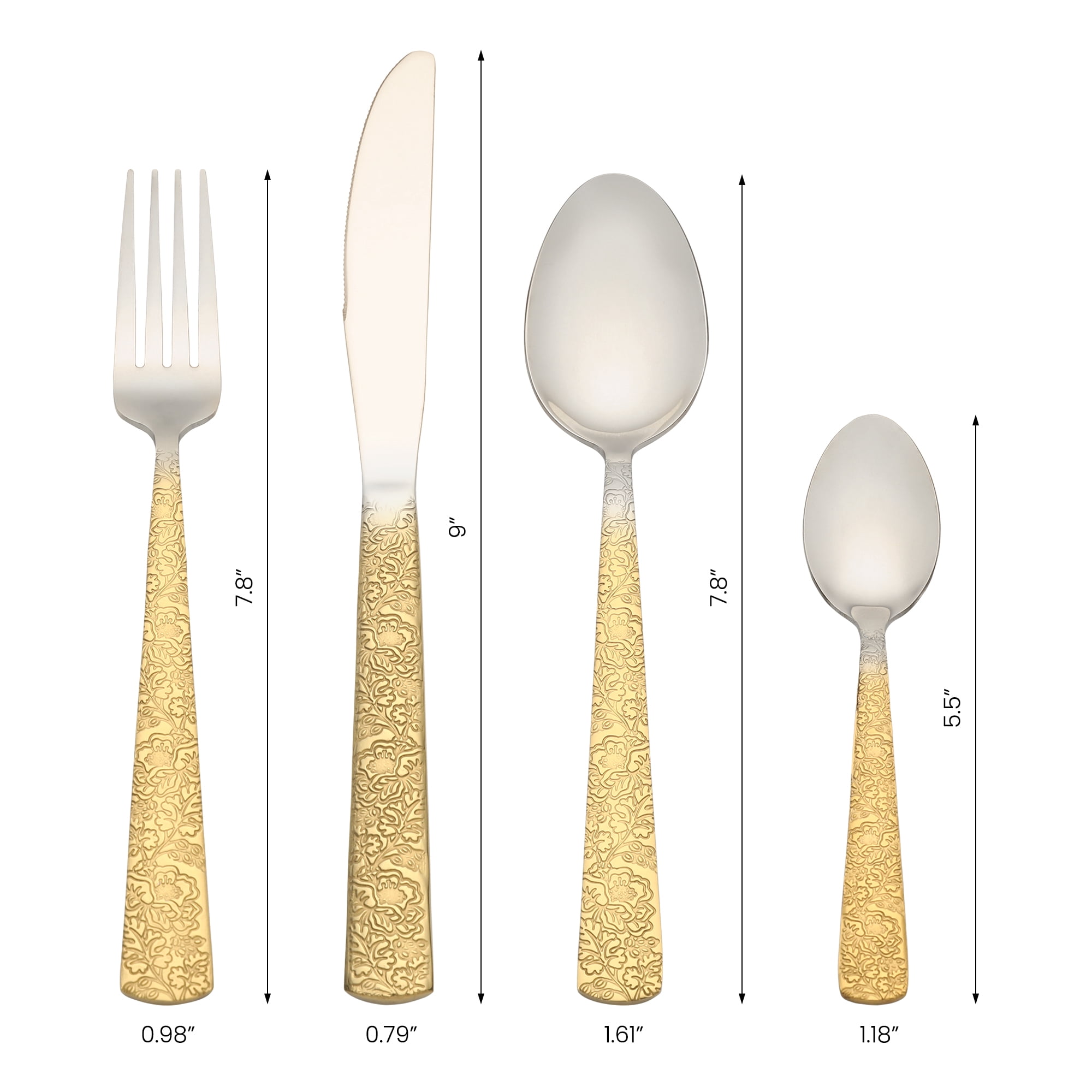 Unique Bargains Stainless Steel Floral Flatware Set for Multiple Uses Gold/Silver 4pcs