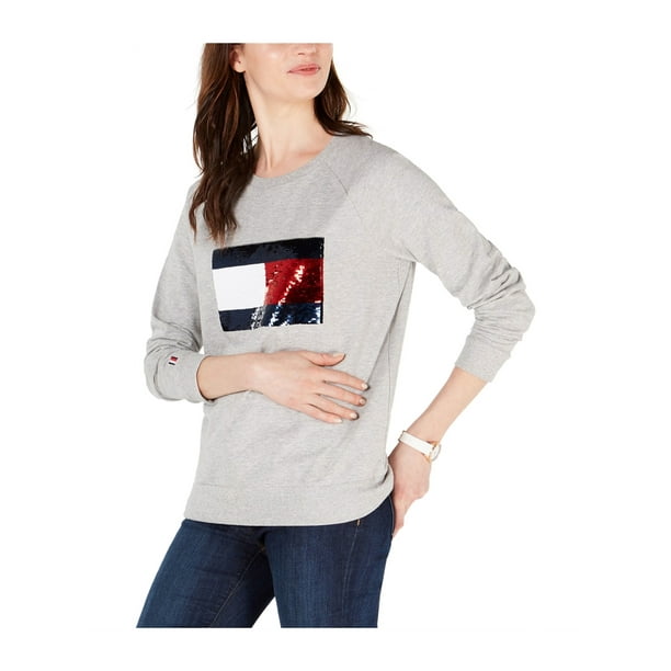 Tommy Hilfiger Womens Sequin Logo Sweatshirt gray M 