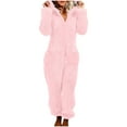 thumbnail image 5 of CQONEPT Womens Sherpa Fleece Romper Warm Winter Home Wear Sleep Hoodies Pajama Fuzzy Cozy Pants with Pockets Pink 2XL, 5 of 7