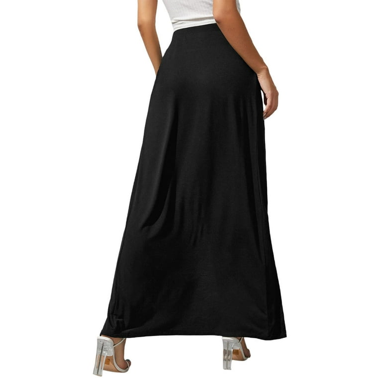 Women's High Slit Flowy Long Dress High Waist Stretch Double Slit Skirt  Casual Beach Skirt 