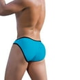 thumbnail image 4 of NoxwB Men's Cotton Ribbed Bikini Briefs Sexy Bulge Pouch Cover Buttock Underpants Comfortable Breathable Underwear Blue M, 4 of 4