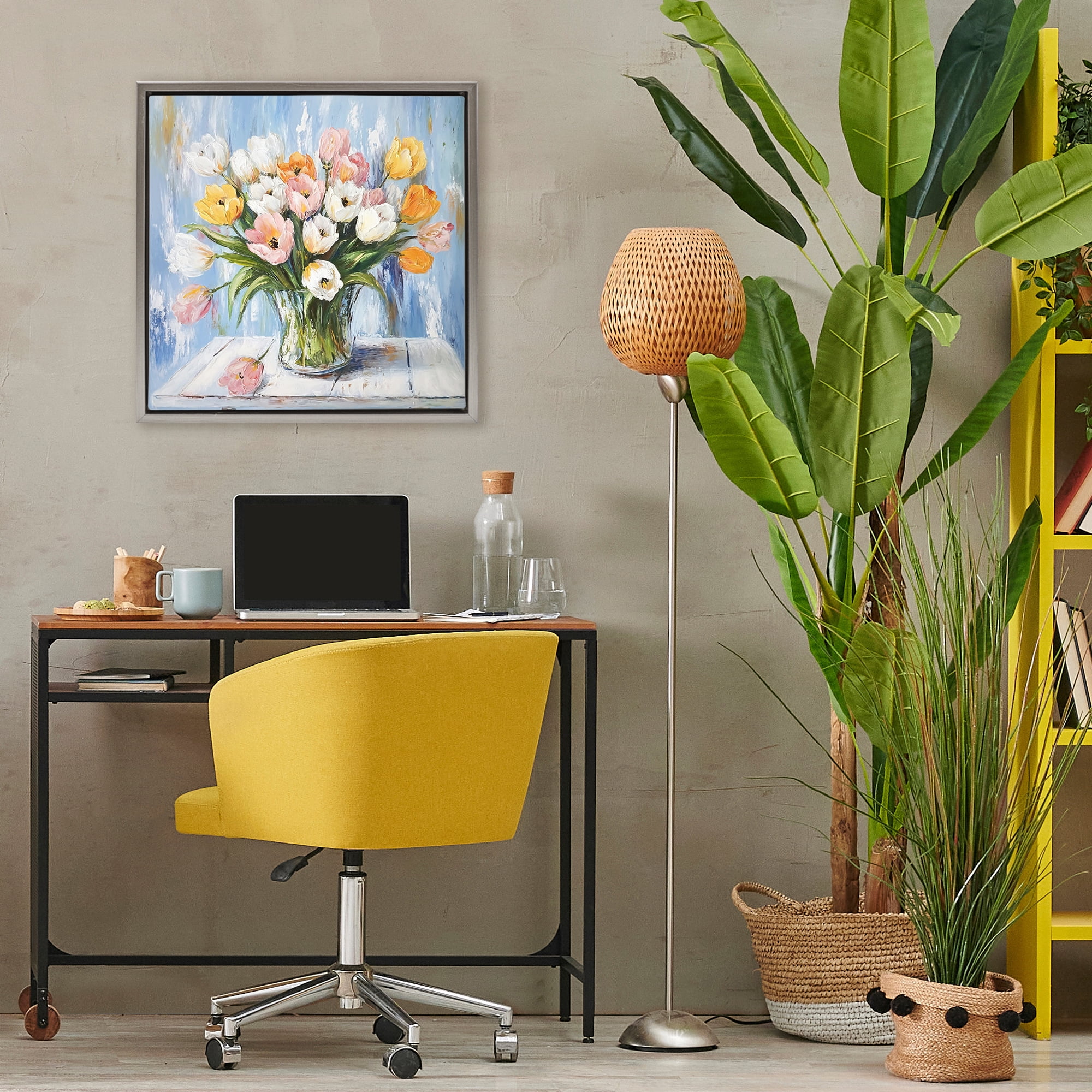Stupell Industries Her Cottage Garden Tulips Gray Framed Floater Canvas Wall Art, design by Tina LeCour