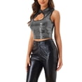 thumbnail image 2 of INSPIRE CHIC Sleeveless Cut Out Front Crop Tank Top for Women's Slim Fitted Sequins Top M Silver, 2 of 2