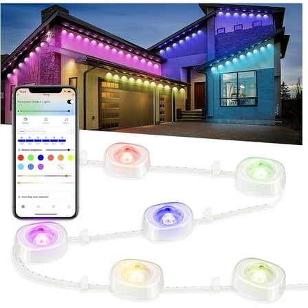Nexillumi Permanent Outdoor Lights for House, 100ft Smart RGBIC Outside Lights with 72 Scene Modes, IP67 Waterproof Eaves Lights for Christmas All Holiday Decorations, Work with Alexa, Google