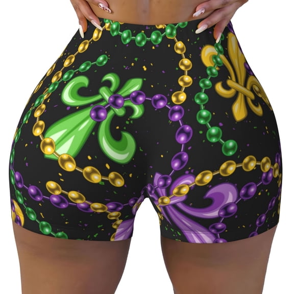 Xecao Mardi Gras6 Print Workout Shorts for Women Soft Smooth Gym Yoga Scrunch Active Tennis Workout Running Shorts