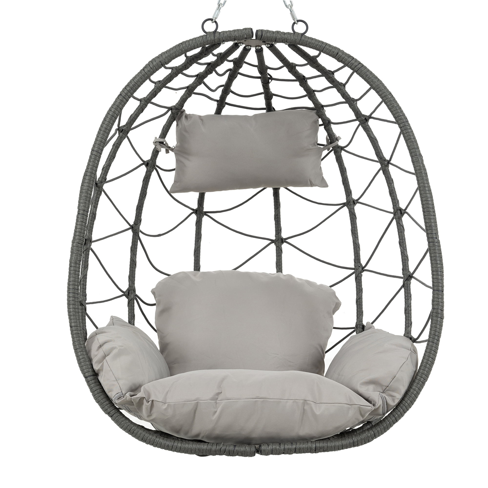 Highsound Egg Hanging Chair with Stand, Patio Wicker Swing Egg Chair Indoor Swinging Chair Outdoor Hammock Egg Chair for Patio Bedroom Balcony, Light Grey