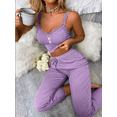 thumbnail image 2 of Women's Ribbed, Lace Trim Two-Piece Pajama Set, Purple, Large, 2 of 2